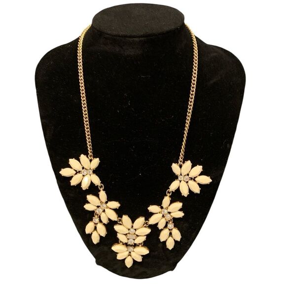 J. Crew Jewelry - J. Crew Ivory Marquis Petals Clear Rhinestone Brass Statement Necklace